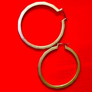 Hoop Light Silver 2” metal Earrings Geometric edges on hoops.